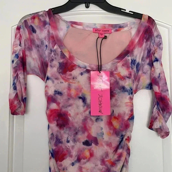 NWT BETSEY JOHNSON Sunset Floral Tie-Dye Mesh Dress Sz Small - Picture 4 of 11